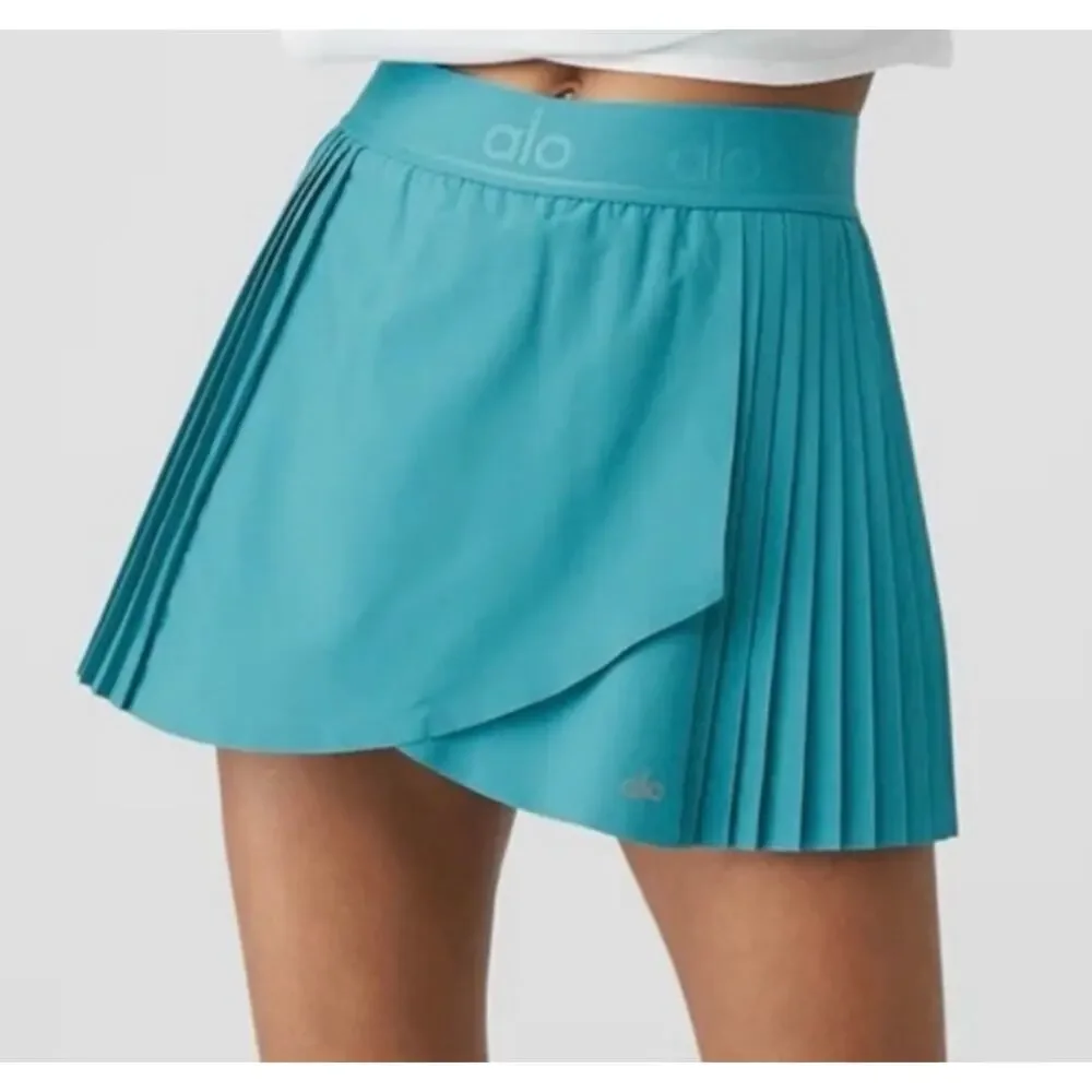 Alo Yoga Aces Tennis Skirt Shorts‎ Blue Splash Wrap Athletic Skort Size Small